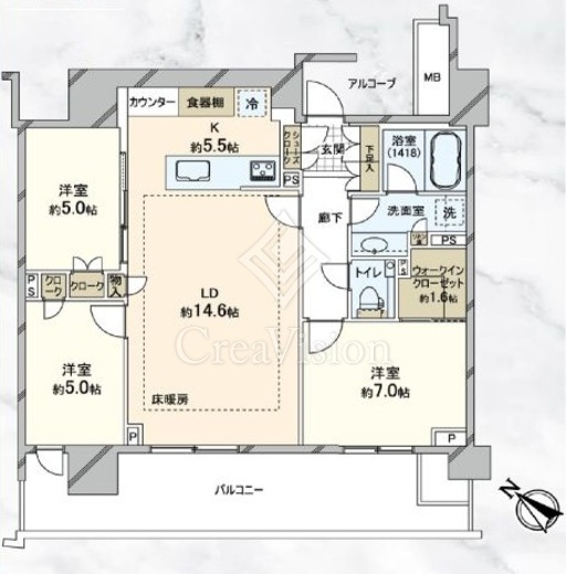 HARUMI FLAG PARK VILLAGE (晴海フラッグ パークヴィレッジ)　B202号室　間取り