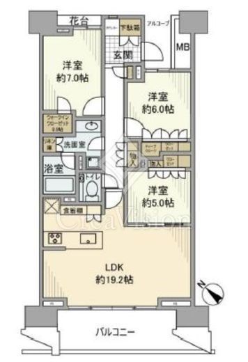 HARUMI FLAG PARK VILLAGE (晴海フラッグ パークヴィレッジ)　7F5号室　間取り