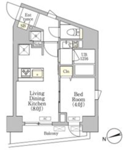 La Perla Takanawa (ラペルラ高輪)　1002号室　間取り