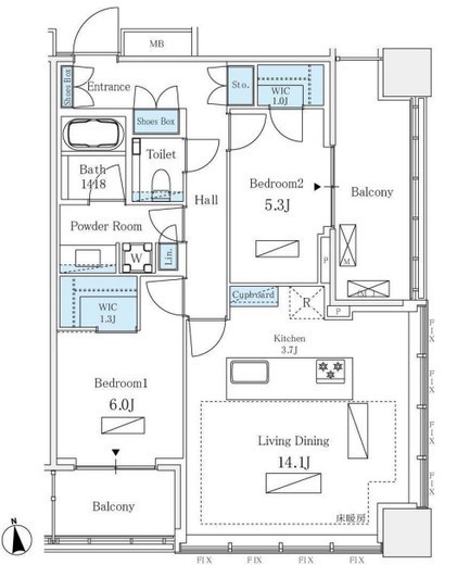 WORLD TOWER RESIDENCE　16F2号室　間取り