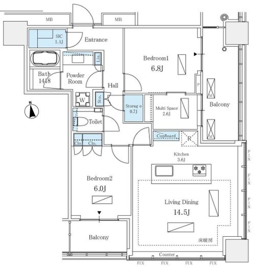 WORLD TOWER RESIDENCE　33F2号室　間取り