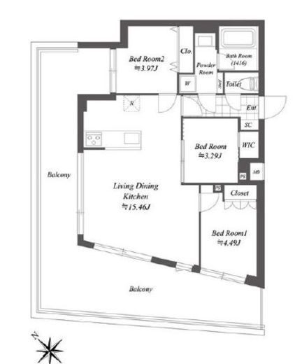オープンブルーム渋谷本町　501号室　間取り