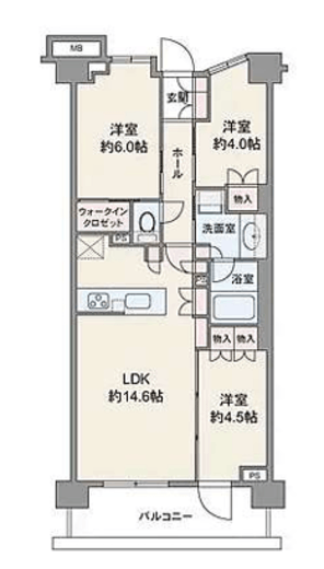 パークシティ高田馬場　2F4号室　間取り