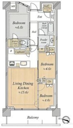 パークシティ高田馬場　3F2号室　間取り