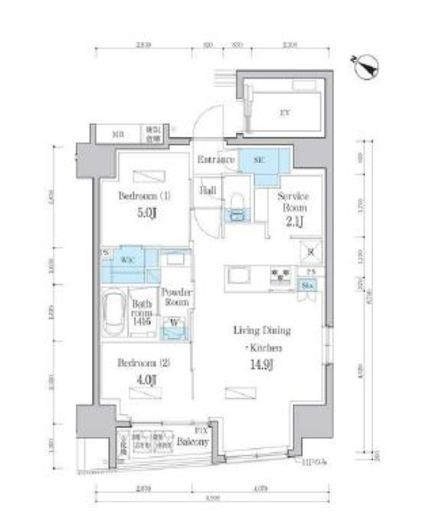 デュオフラッツ日本橋水天宮　1302号室　間取り