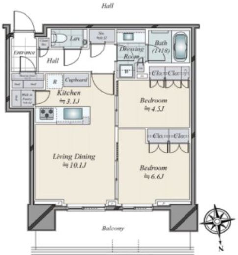 HARUMI FLAG SKYDUO SUN VILLAGE (晴海フラッグ スカイデュオ サンヴィレッジ)　1015号室　間取り