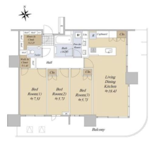 HARUMI FLAG SKYDUO SUN VILLAGE (晴海フラッグ スカイデュオ サンヴィレッジ)　1509号室　間取り