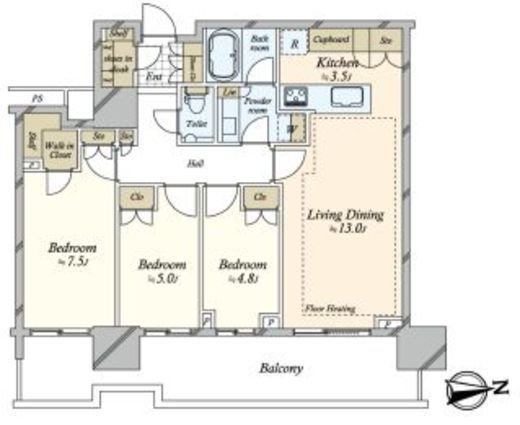HARUMI FLAG SKYDUO SUN VILLAGE (晴海フラッグ スカイデュオ サンヴィレッジ)　2710号室　間取り