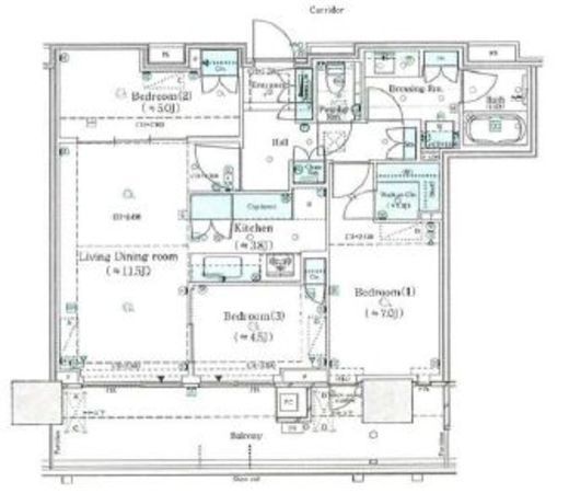 HARUMI FLAG SKYDUO SUN VILLAGE (晴海フラッグ スカイデュオ サンヴィレッジ)　3003号室　間取り