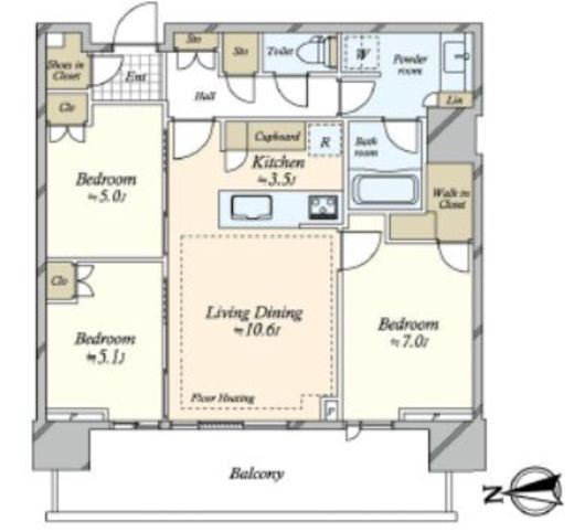 HARUMI FLAG SKYDUO SUN VILLAGE (晴海フラッグ スカイデュオ サンヴィレッジ)　32F1号室　間取り