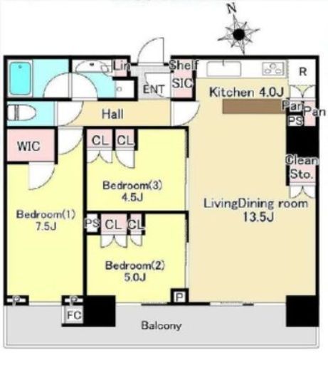 HARUMI FLAG SUN VILLAGE T棟 (晴海フラッグ サンヴィレッジ T棟)　3707号室　間取り