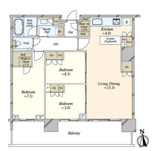 HARUMI FLAG SKYDUO SUN VILLAGE (晴海フラッグ スカイデュオ サンヴィレッジ)　4607号室　間取り