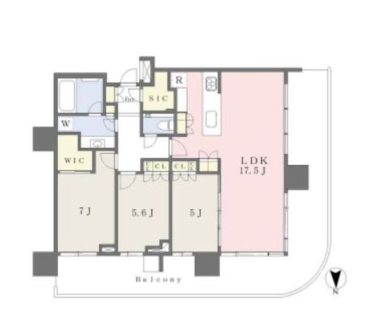 HARUMI FLAG SKYDUO SUN VILLAGE (晴海フラッグ スカイデュオ サンヴィレッジ)　4701号室　間取り