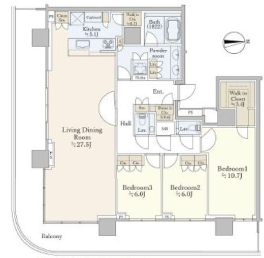 HARUMI FLAG SKYDUO SUN VILLAGE (晴海フラッグ スカイデュオ サンヴィレッジ)　5006号室　間取り