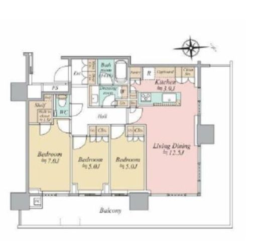 HARUMI FLAG SKYDUO SUN VILLAGE (晴海フラッグ スカイデュオ サンヴィレッジ)　18F2号室　間取り