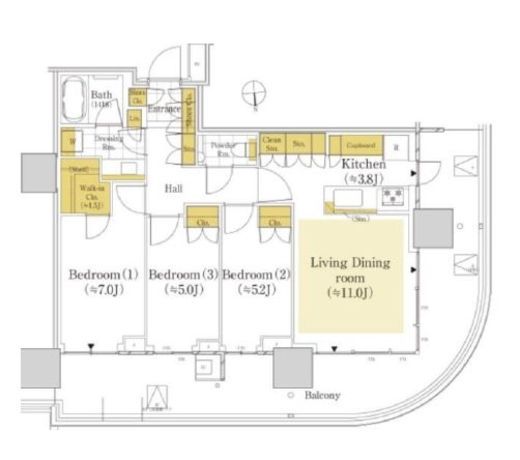 HARUMI FLAG SKYDUO SUN VILLAGE (晴海フラッグ スカイデュオ サンヴィレッジ)　2201号室　間取り