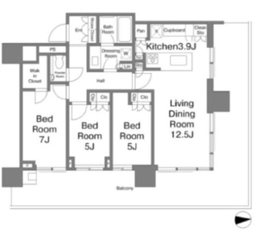 HARUMI FLAG SKYDUO SUN VILLAGE (晴海フラッグ スカイデュオ サンヴィレッジ)　1813号室　間取り