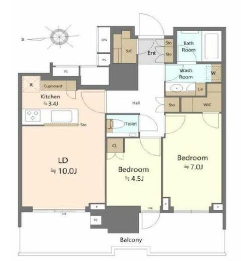 HARUMI FLAG SKYDUO SUN VILLAGE (晴海フラッグ スカイデュオ サンヴィレッジ)　9F2号室　間取り