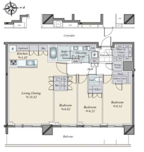 HARUMI FLAG SUN VILLAGE T棟 (晴海フラッグ サンヴィレッジ T棟)　4805号室　間取り