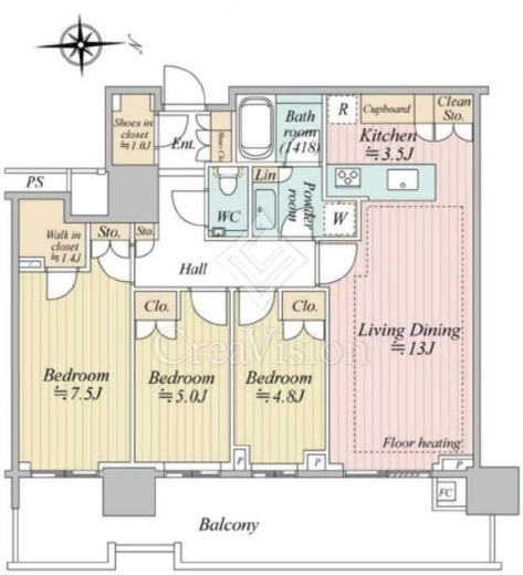 HARUMI FLAG SUN VILLAGE T棟 (晴海フラッグ サンヴィレッジ T棟)　5F8号室　間取り