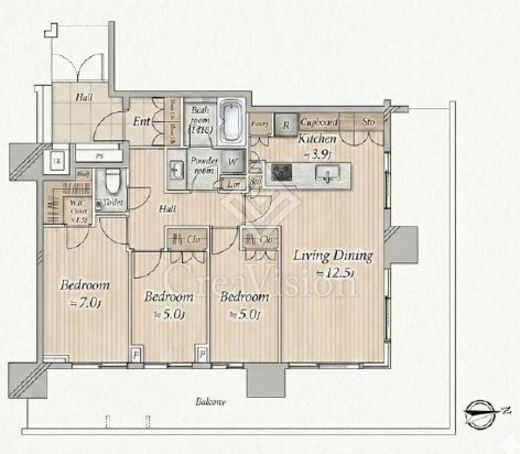 HARUMI FLAG SUN VILLAGE T棟 (晴海フラッグ サンヴィレッジ T棟)　2213号室　間取り