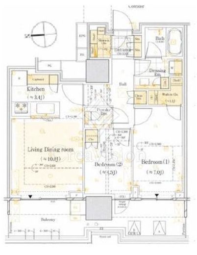 HARUMI FLAG SUN VILLAGE T棟 (晴海フラッグ サンヴィレッジ T棟)　12F1号室　間取り