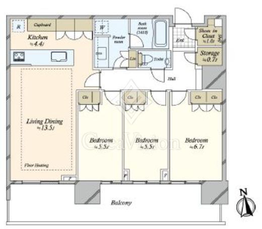 HARUMI FLAG SUN VILLAGE T棟 (晴海フラッグ サンヴィレッジ T棟)　2608号室　間取り