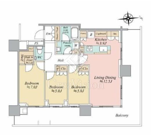 HARUMI FLAG SUN VILLAGE T棟 (晴海フラッグ サンヴィレッジ T棟)　3312号室　間取り