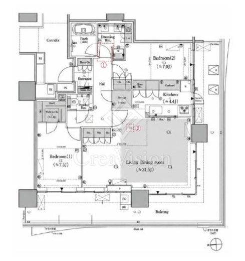 HARUMI FLAG SUN VILLAGE T棟 (晴海フラッグ サンヴィレッジ T棟)　36F1号室　間取り