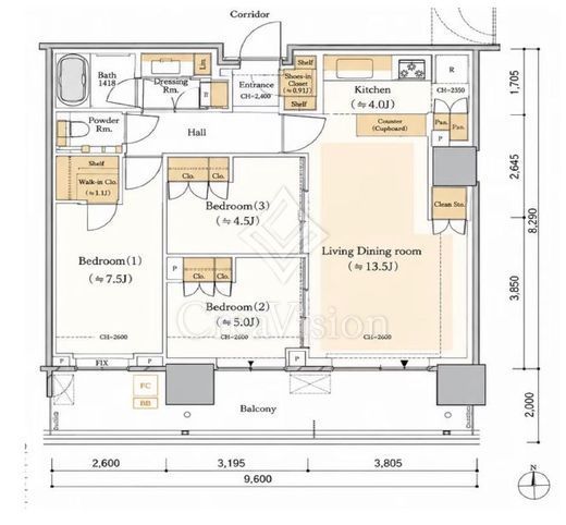 HARUMI FLAG SUN VILLAGE T棟 (晴海フラッグ サンヴィレッジ T棟)　4802号室　間取り