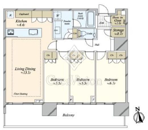 HARUMI FLAG SUN VILLAGE T棟 (晴海フラッグ サンヴィレッジ T棟)　1608号室　間取り