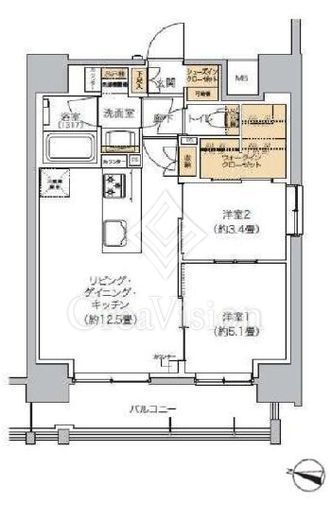 リビオメゾン芝浦　1208号室　間取り