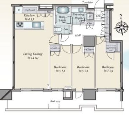 HARUMI FLAG SKYDUO PARK VILLAGE (晴海フラッグ スカイデュオ パークヴィレッジ)　1808号室　間取り