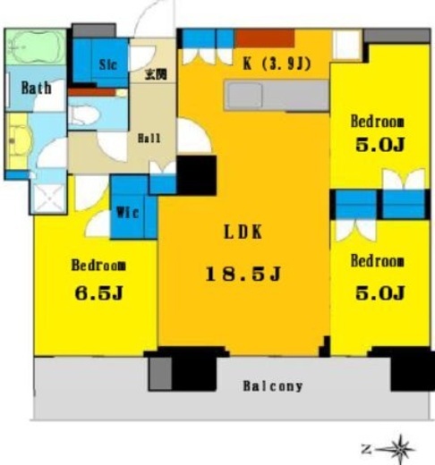 HARUMI FLAG SKYDUO PARK VILLAGE (晴海フラッグ スカイデュオ パークヴィレッジ)　2302号室　間取り
