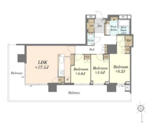 HARUMI FLAG SKYDUO PARK VILLAGE (晴海フラッグ スカイデュオ パークヴィレッジ)　26F3号室　間取り