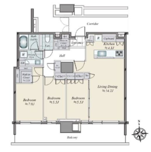 HARUMI FLAG SKYDUO PARK VILLAGE (晴海フラッグ スカイデュオ パークヴィレッジ)　3205号室　間取り