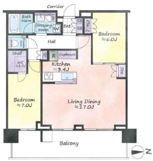 HARUMI FLAG SKYDUO PARK VILLAGE (晴海フラッグ スカイデュオ パークヴィレッジ)　3310号室　間取り