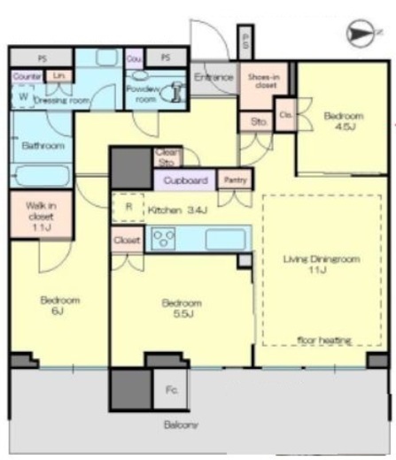 HARUMI FLAG SKYDUO PARK VILLAGE (晴海フラッグ スカイデュオ パークヴィレッジ)　3611号室　間取り