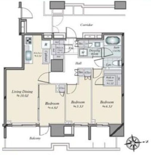 HARUMI FLAG SKYDUO PARK VILLAGE (晴海フラッグ スカイデュオ パークヴィレッジ)　4309号室　間取り