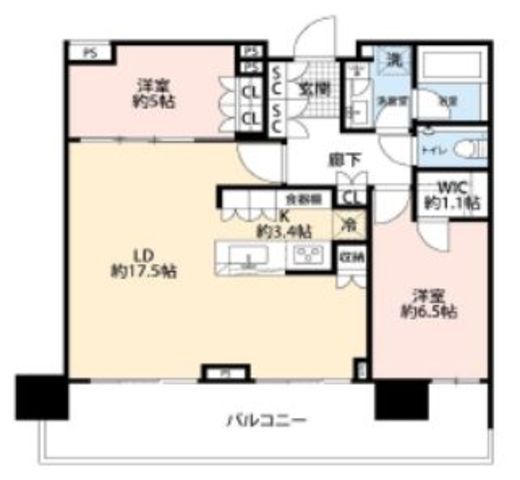 HARUMI FLAG SKYDUO PARK VILLAGE (晴海フラッグ スカイデュオ パークヴィレッジ)　47F5号室　間取り