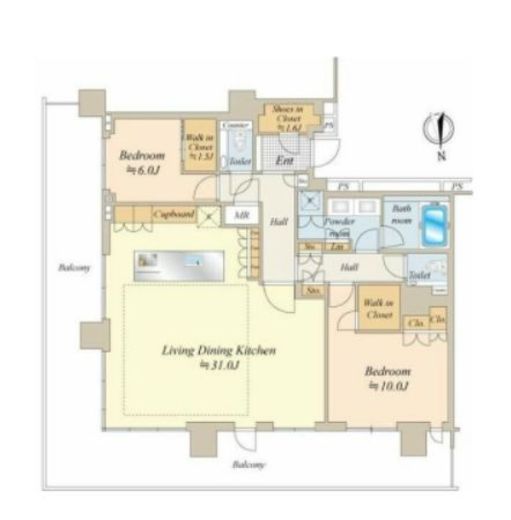 HARUMI FLAG SKYDUO PARK VILLAGE (晴海フラッグ スカイデュオ パークヴィレッジ)　50F7号室　間取り