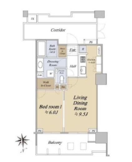 HARUMI FLAG SKYDUO PARK VILLAGE (晴海フラッグ スカイデュオ パークヴィレッジ)　18F5号室　間取り