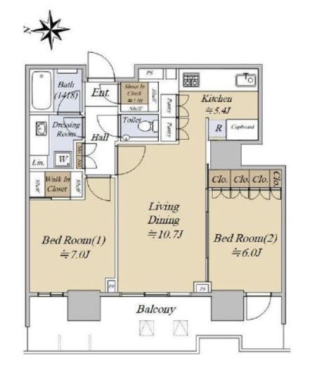 HARUMI FLAG SKYDUO PARK VILLAGE (晴海フラッグ スカイデュオ パークヴィレッジ)　18F6号室　間取り