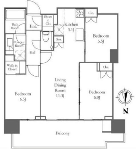 HARUMI FLAG PARK VILLAGE T棟 (晴海フラッグ パークヴィレッジ T棟)　25F5号室　間取り