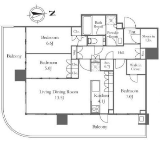 HARUMI FLAG PARK VILLAGE T棟 (晴海フラッグ パークヴィレッジ T棟)　13F5号室　間取り
