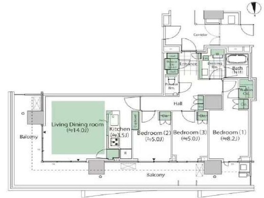 HARUMI FLAG PARK VILLAGE T棟 (晴海フラッグ パークヴィレッジ T棟)　35F1号室　間取り