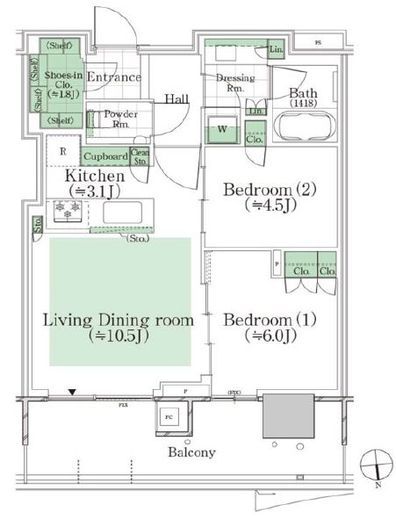 HARUMI FLAG PARK VILLAGE T棟 (晴海フラッグ パークヴィレッジ T棟)　2513号室　間取り