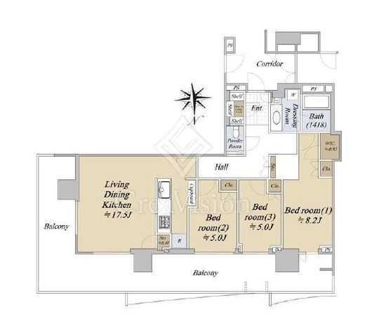 HARUMI FLAG PARK VILLAGE T棟 (晴海フラッグ パークヴィレッジ T棟)　36F2号室　間取り