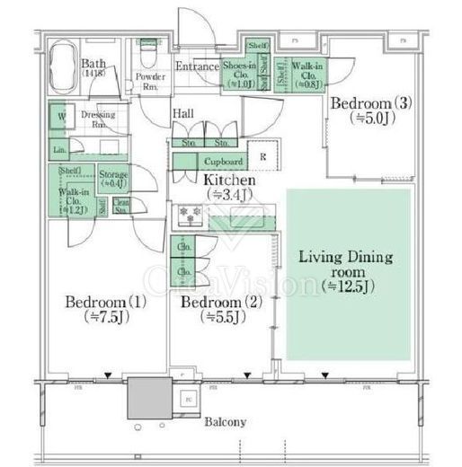 HARUMI FLAG PARK VILLAGE T棟 (晴海フラッグ パークヴィレッジ T棟)　3306号室　間取り