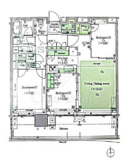 HARUMI FLAG PARK VILLAGE T棟 (晴海フラッグ パークヴィレッジ T棟)　27F1号室　間取り